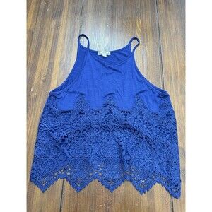 About A Girl Blue Crochet Knit Boho Tank Top Blue XL